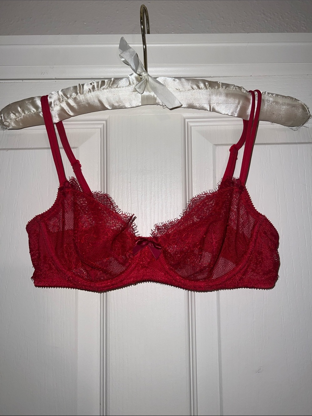 Victoria's Secret Dream Angel Red Lace Unlined Balconette Bra with Double Straps